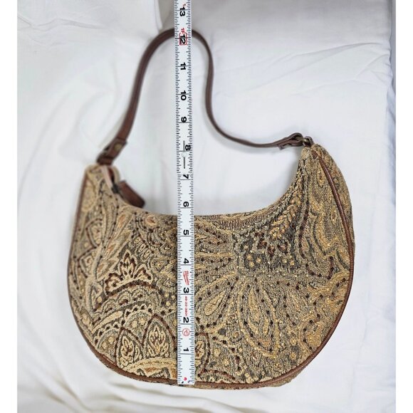 Fossil Forever Brown Tapestry Beaded Handbag Purse - Picture 3 of 8